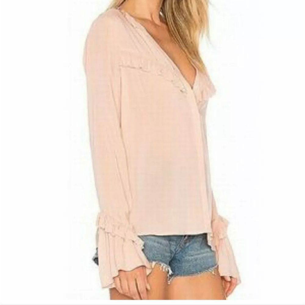 PAIGE Revolve Montel Cottagecore Boho Pastel Peach  Blouse Size Large - Picture 2 of 8